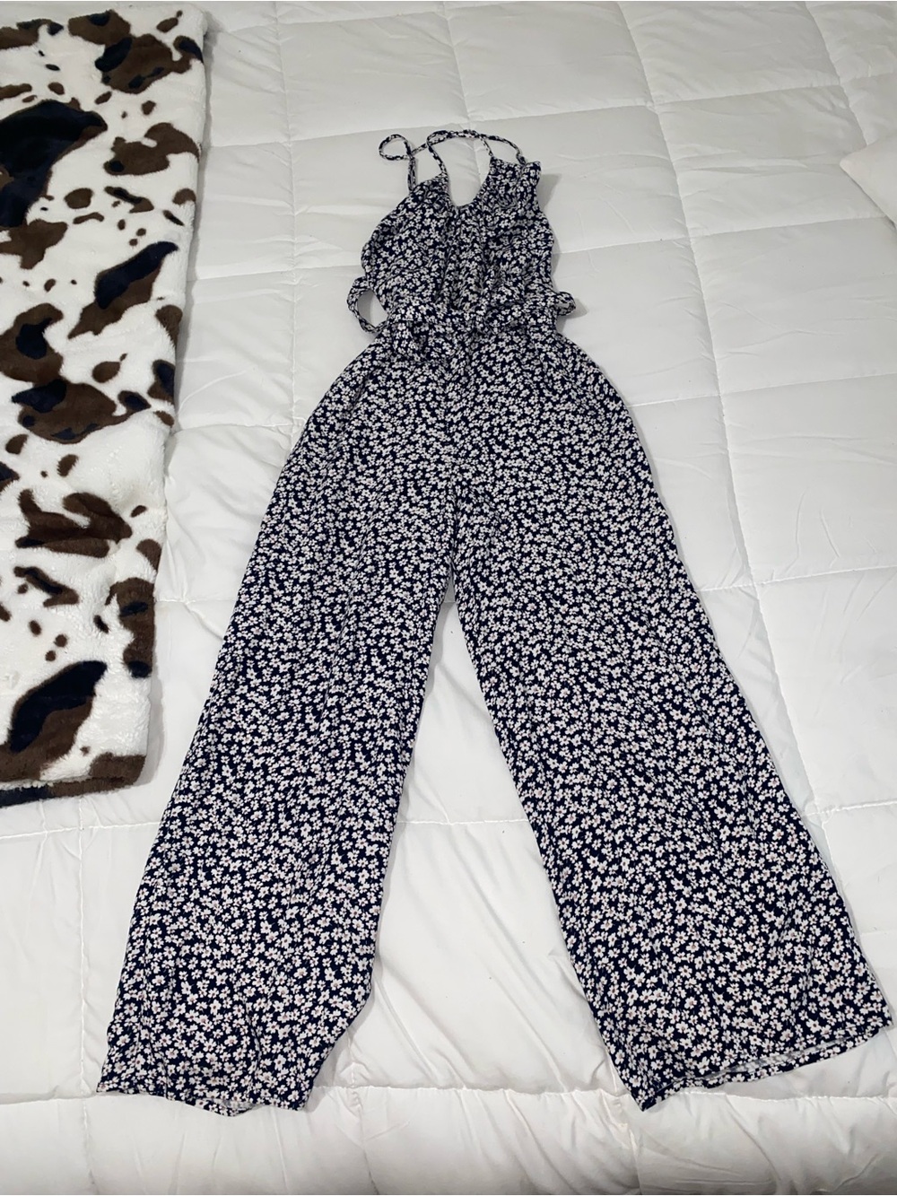 Abercrombie & Fitch Navy and White Floral Wide-Leg Jumpsuit